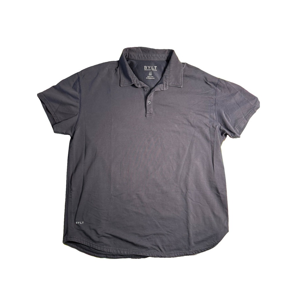Bylt Polo Shirt Mens XXL Gray Blue Drop Cut Short Sleeve Premium Basics Logo EUC